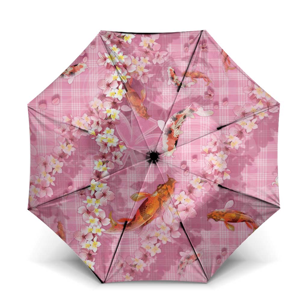 Pink Palaka Hawaiian And Japanese Umbrella Sakura Lei With Koi Fish DT05 One Size Folded 11.42 inch Opened Diameter 37.4 inch Pink - Polynesian Pride