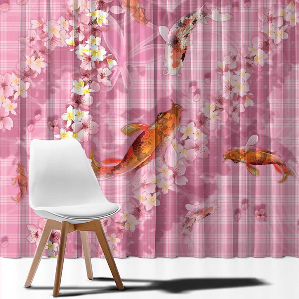 Pink Palaka Hawaiian And Japanese Window Curtain Sakura Lei With Koi Fish - Polynesian Pride
