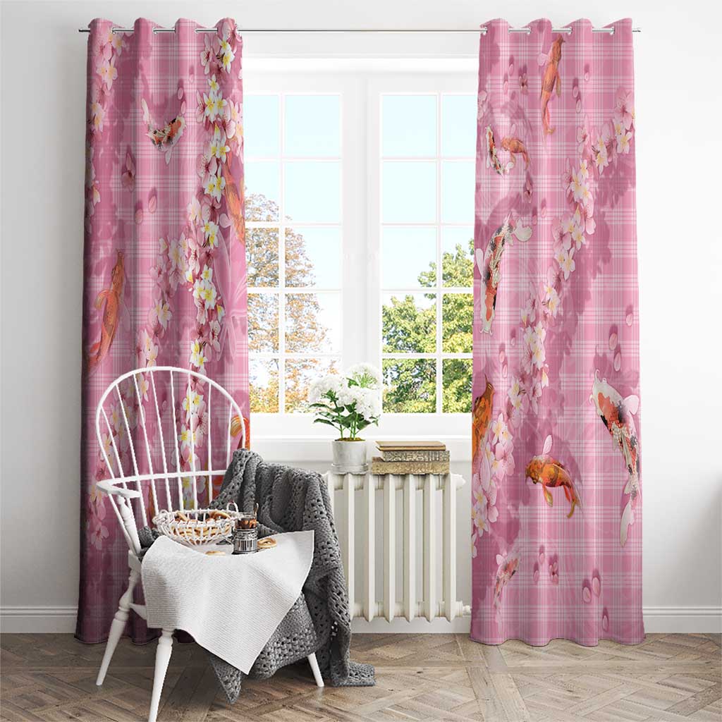 Pink Palaka Hawaiian And Japanese Window Curtain Sakura Lei With Koi Fish - Polynesian Pride