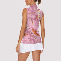 Pink Palaka Hawaiian And Japanese Women Sleeveless Polo Shirt Sakura Lei With Koi Fish DT05 - Polynesian Pride