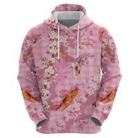 Pink Palaka Hawaiian And Japanese Zip Hoodie Sakura Lei With Koi Fish DT05 - Polynesian Pride