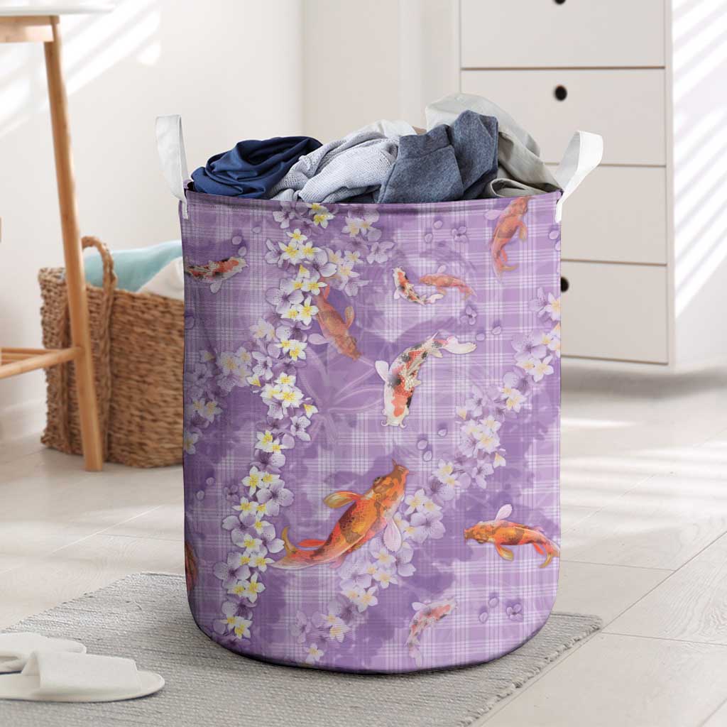 Purple Palaka Hawaiian And Japanese Laundry Basket Sakura Lei With Koi Fish DT05 Purple - Polynesian Pride
