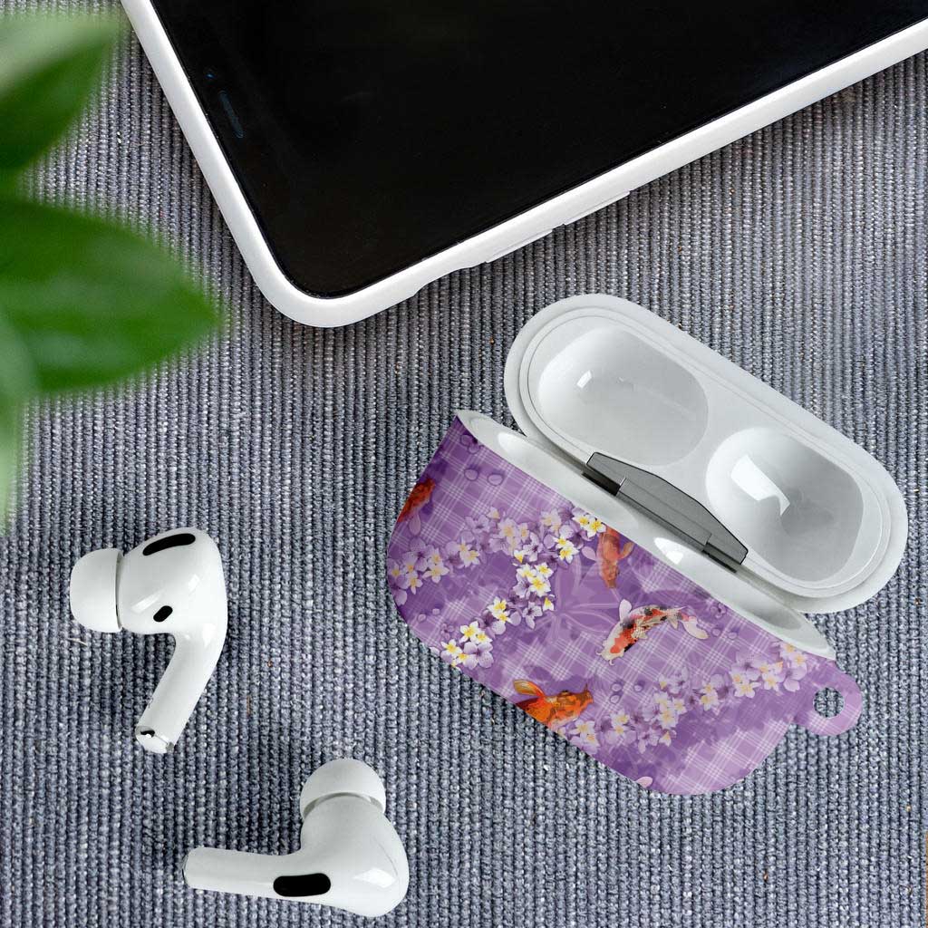 Purple Palaka Hawaiian And Japanese AirPods Case Sakura Lei With Koi Fish - Polynesian Pride