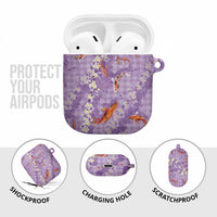 Purple Palaka Hawaiian And Japanese AirPods Case Sakura Lei With Koi Fish - Polynesian Pride