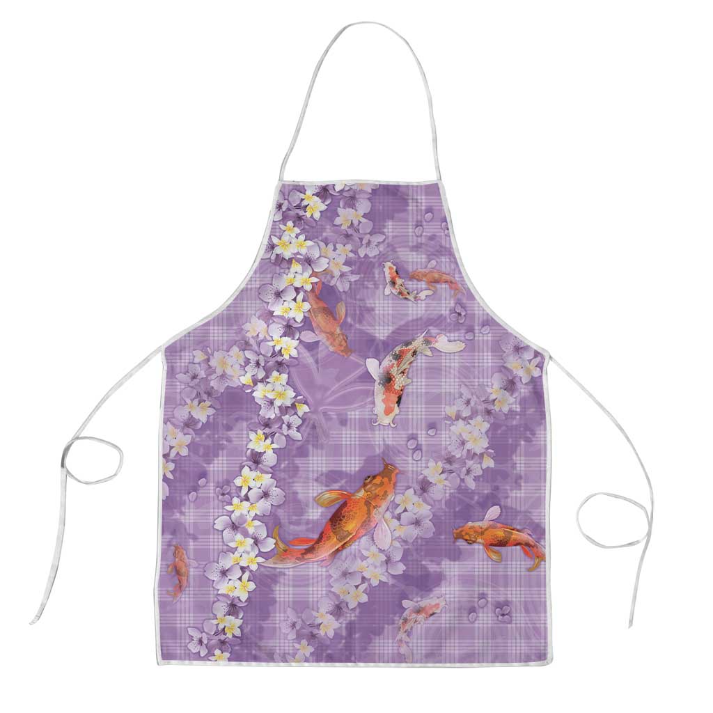 Purple Palaka Hawaiian And Japanese Apron Sakura Lei With Koi Fish DT05 Purple - Polynesian Pride