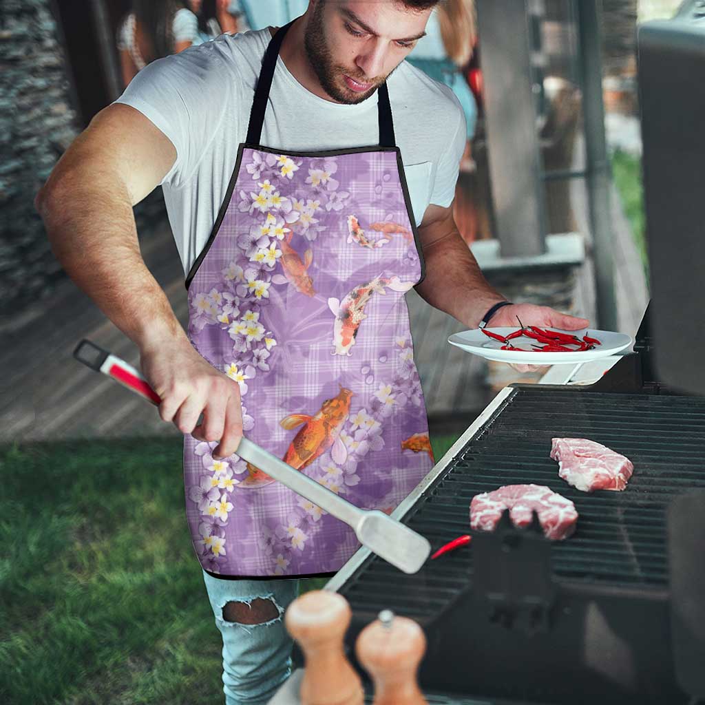 Purple Palaka Hawaiian And Japanese Apron Sakura Lei With Koi Fish DT05 - Polynesian Pride