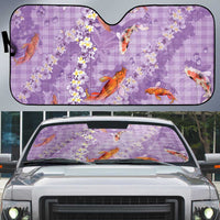 Purple Palaka Hawaiian And Japanese Auto Sun Shade Sakura Lei With Koi Fish - Polynesian Pride