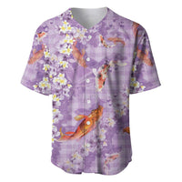 Purple Palaka Hawaiian And Japanese Baseball Jersey Sakura Lei With Koi Fish DT05 Purple - Polynesian Pride