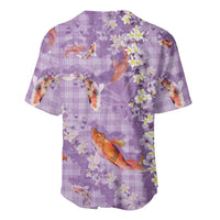 Purple Palaka Hawaiian And Japanese Baseball Jersey Sakura Lei With Koi Fish DT05 - Polynesian Pride