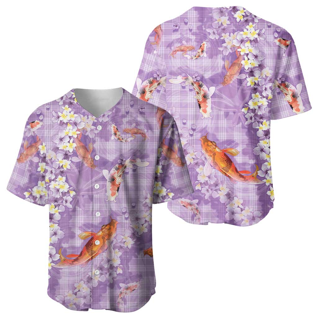 Purple Palaka Hawaiian And Japanese Baseball Jersey Sakura Lei With Koi Fish DT05 - Polynesian Pride