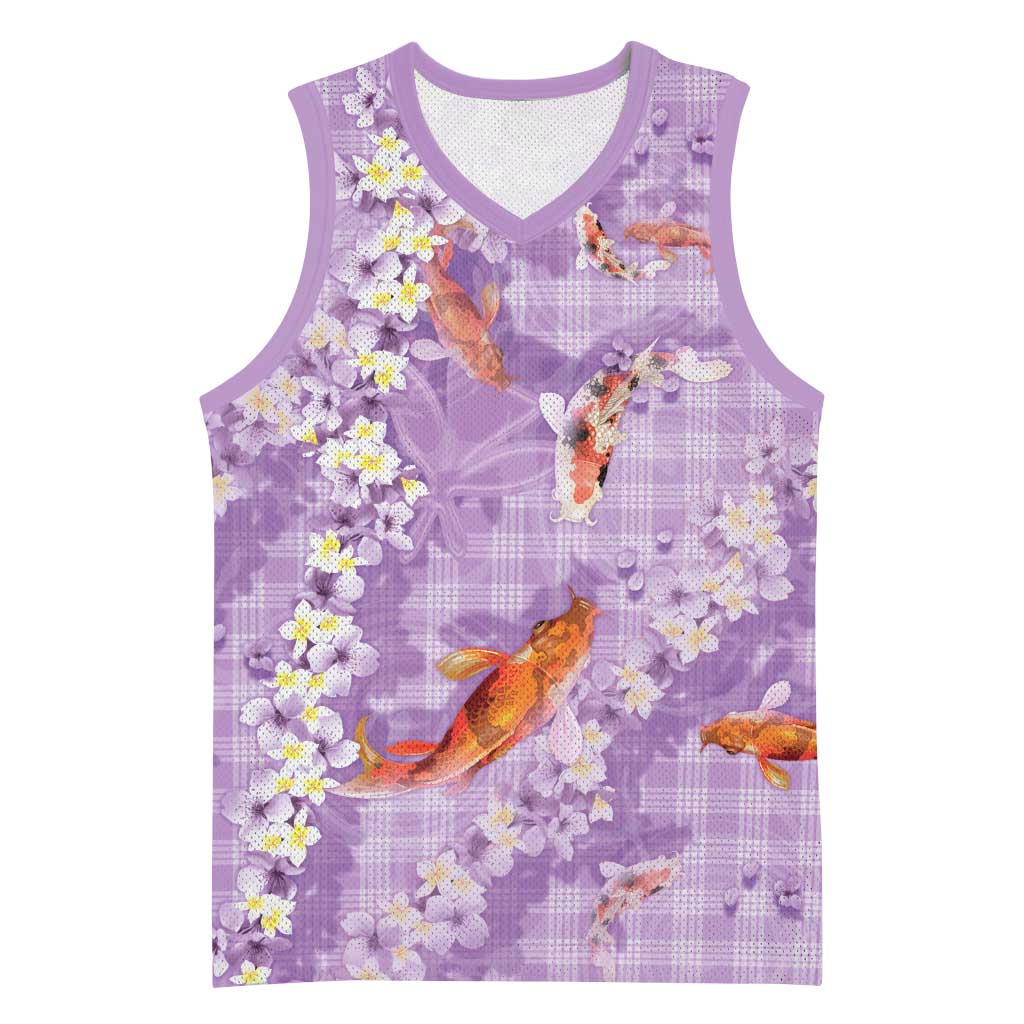 Purple Palaka Hawaiian And Japanese Basketball Jersey Sakura Lei With Koi Fish DT05 Unisex Purple - Polynesian Pride