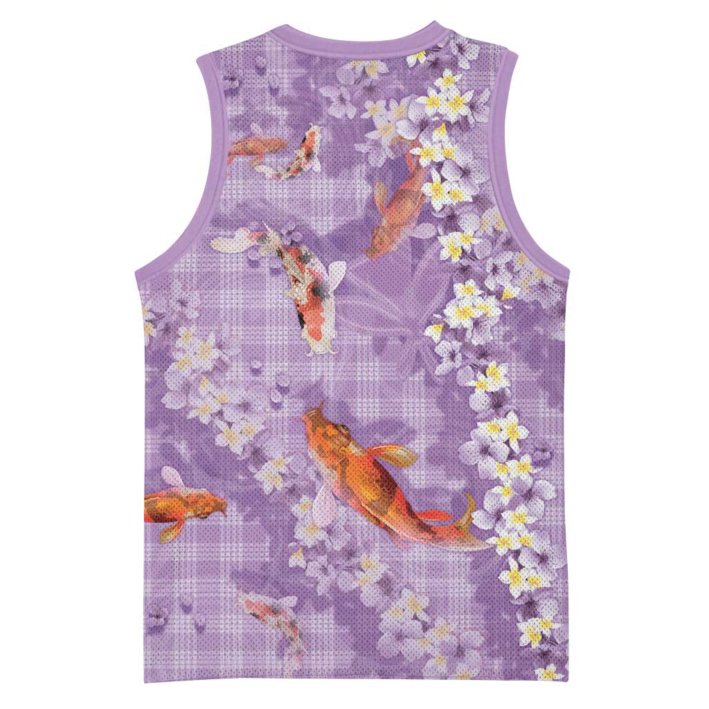 Purple Palaka Hawaiian And Japanese Basketball Jersey Sakura Lei With Koi Fish DT05 - Polynesian Pride