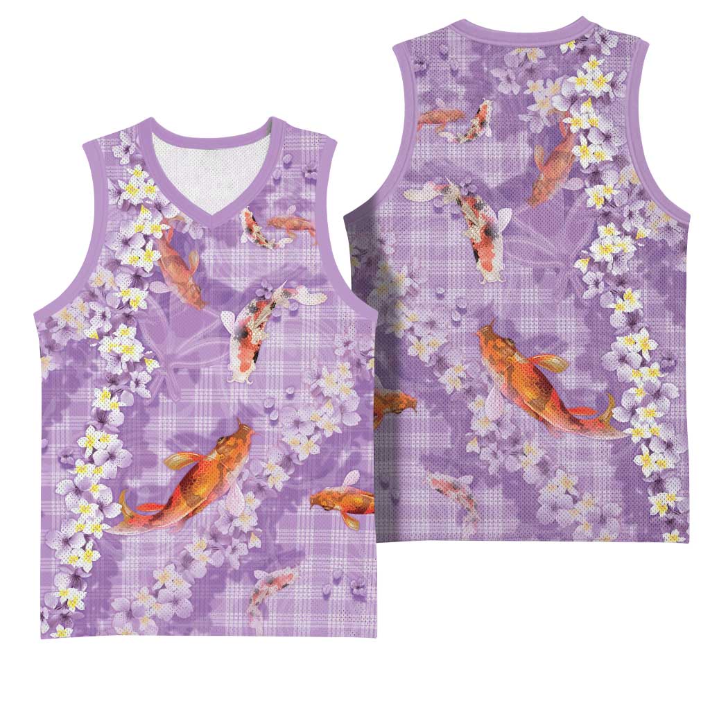 Purple Palaka Hawaiian And Japanese Basketball Jersey Sakura Lei With Koi Fish DT05 - Polynesian Pride