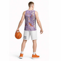 Purple Palaka Hawaiian And Japanese Basketball Jersey Sakura Lei With Koi Fish DT05 - Polynesian Pride
