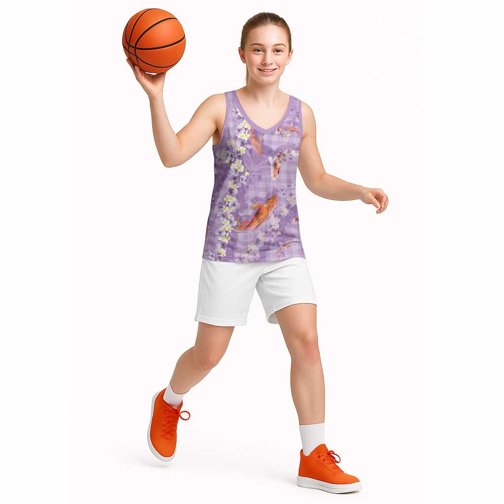 Purple Palaka Hawaiian And Japanese Basketball Jersey Sakura Lei With Koi Fish DT05 - Polynesian Pride