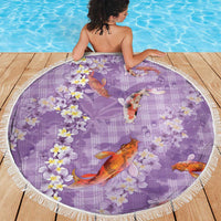 Purple Palaka Hawaiian And Japanese Beach Blanket Sakura Lei With Koi Fish - Polynesian Pride