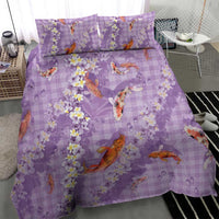 Purple Palaka Hawaiian And Japanese Bedding Set Sakura Lei With Koi Fish - Polynesian Pride