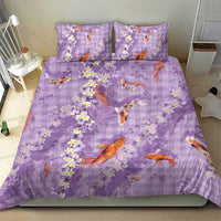 Purple Palaka Hawaiian And Japanese Bedding Set Sakura Lei With Koi Fish - Polynesian Pride