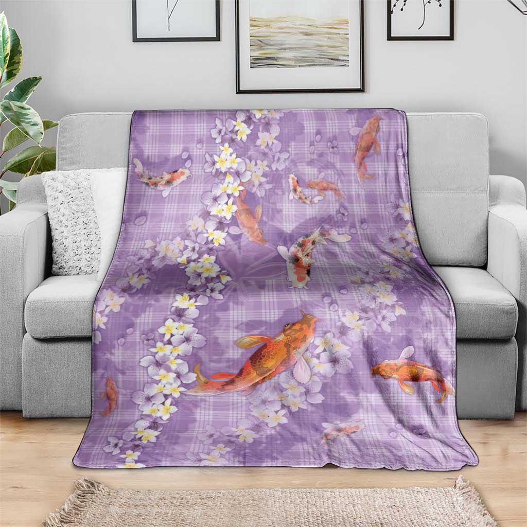 Purple Palaka Hawaiian And Japanese Blanket Sakura Lei With Koi Fish - Polynesian Pride