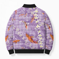 Purple Palaka Hawaiian And Japanese Bomber Puffer Jacket Sakura Lei With Koi Fish DT05 - Polynesian Pride