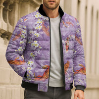 Purple Palaka Hawaiian And Japanese Bomber Puffer Jacket Sakura Lei With Koi Fish DT05 - Polynesian Pride