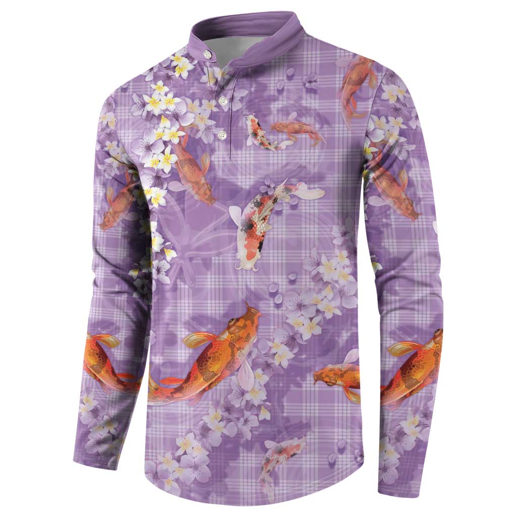 Purple Palaka Hawaiian And Japanese Button Sweatshirt Sakura Lei With Koi Fish DT05 - Polynesian Pride