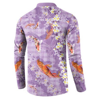 Purple Palaka Hawaiian And Japanese Button Sweatshirt Sakura Lei With Koi Fish DT05 - Polynesian Pride