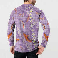 Purple Palaka Hawaiian And Japanese Button Sweatshirt Sakura Lei With Koi Fish DT05 - Polynesian Pride