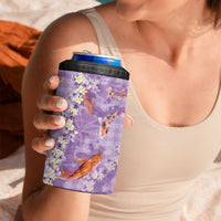 Purple Palaka Hawaiian And Japanese 4 in 1 Can Cooler Tumbler Sakura Lei With Koi Fish - Polynesian Pride