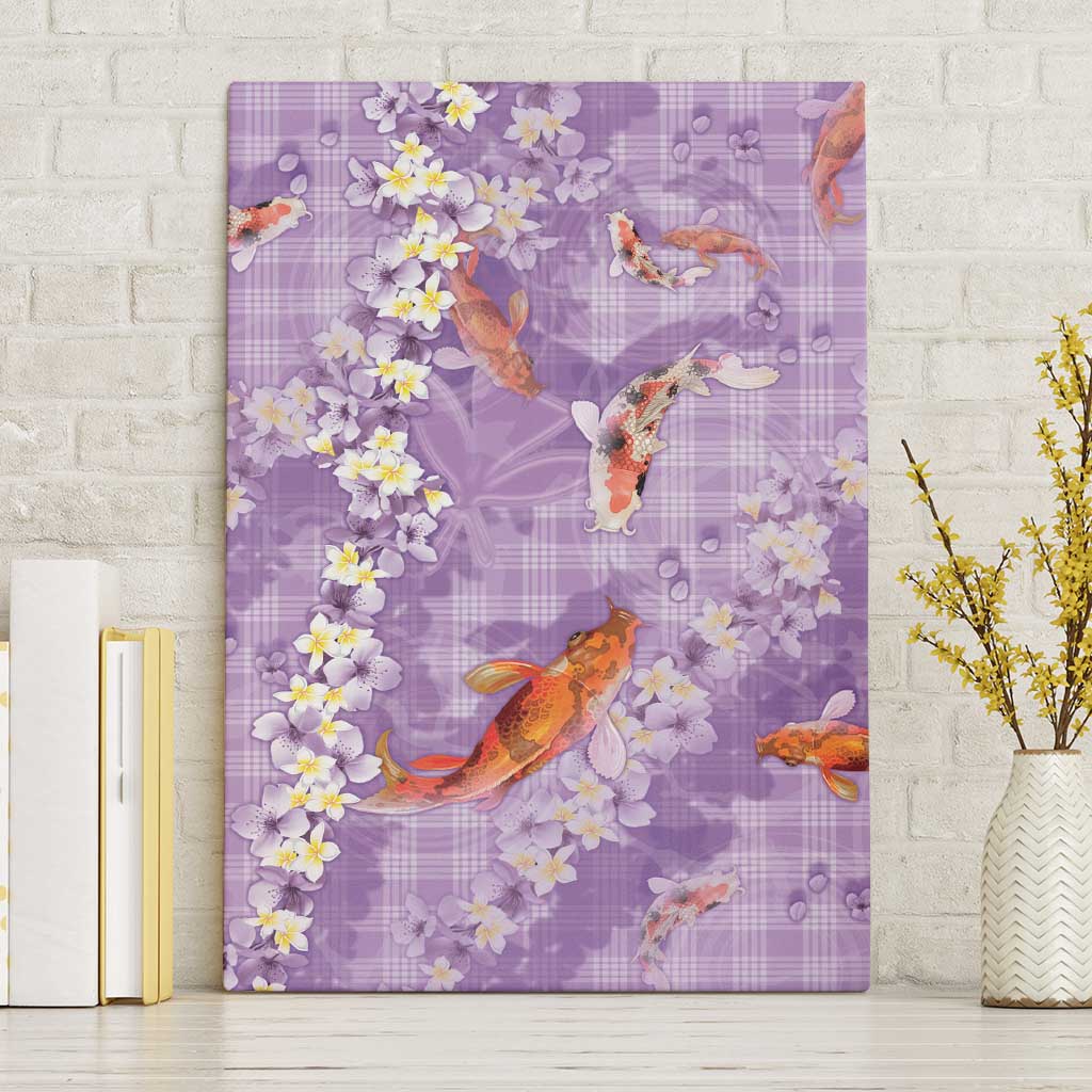 Purple Palaka Hawaiian And Japanese Canvas Wall Art Sakura Lei With Koi Fish DT05 Without Frame Purple - Polynesian Pride