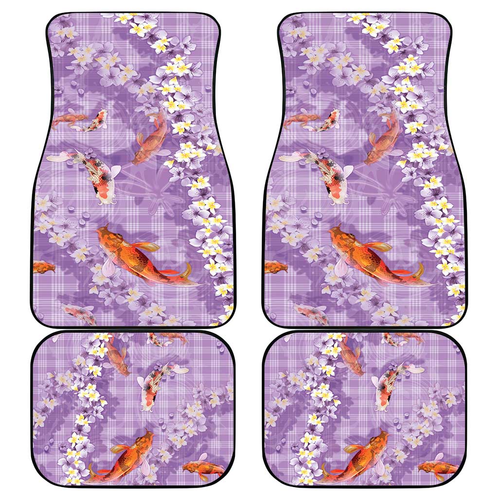 Purple Palaka Hawaiian And Japanese Car Mats Sakura Lei With Koi Fish - Polynesian Pride