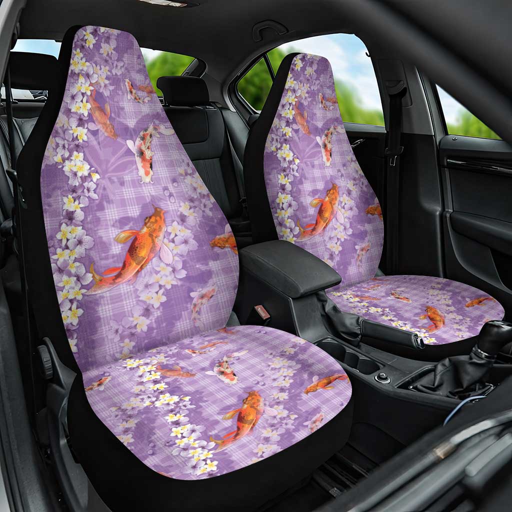 Purple Palaka Hawaiian And Japanese Car Seat Cover Sakura Lei With Koi Fish - Polynesian Pride