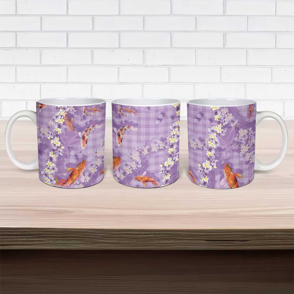 Purple Palaka Hawaiian And Japanese Ceramic Mug Sakura Lei With Koi Fish DT05 - Polynesian Pride