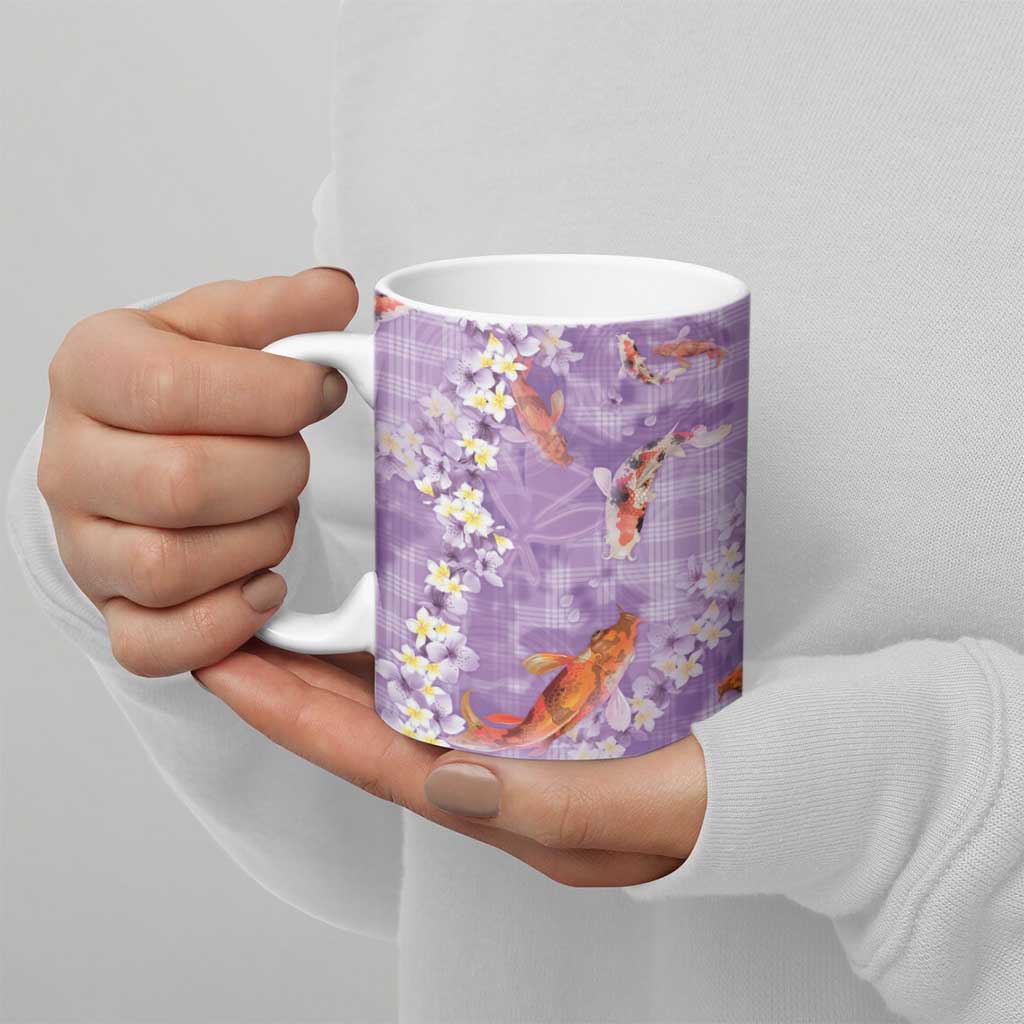 Purple Palaka Hawaiian And Japanese Ceramic Mug Sakura Lei With Koi Fish DT05 - Polynesian Pride