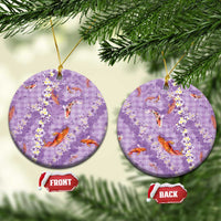 Purple Palaka Hawaiian And Japanese Ceramic Ornament Sakura Lei With Koi Fish - Polynesian Pride