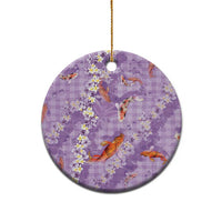 Purple Palaka Hawaiian And Japanese Ceramic Ornament Sakura Lei With Koi Fish - Polynesian Pride