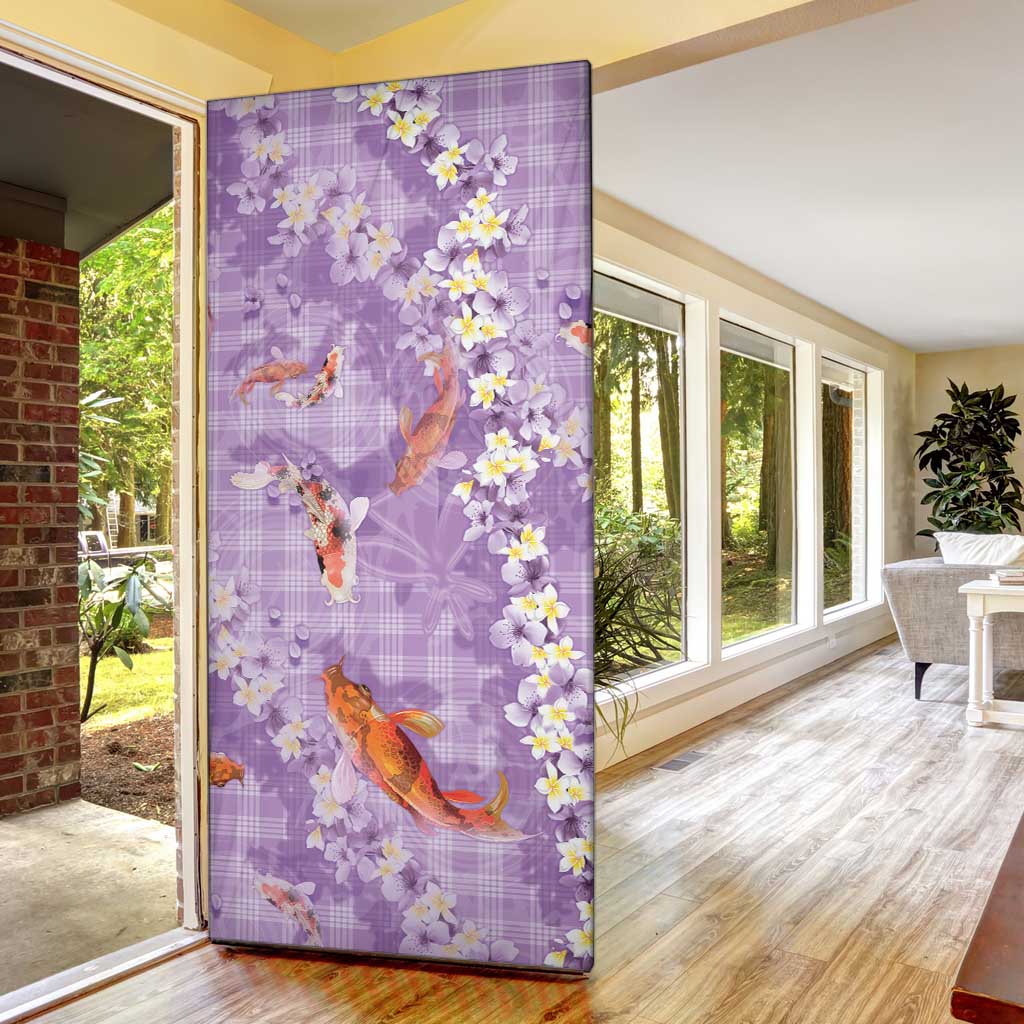 Purple Palaka Hawaiian And Japanese Door Cover Sakura Lei With Koi Fish DT05 - Polynesian Pride