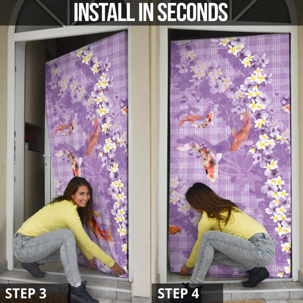 Purple Palaka Hawaiian And Japanese Door Cover Sakura Lei With Koi Fish DT05 - Polynesian Pride