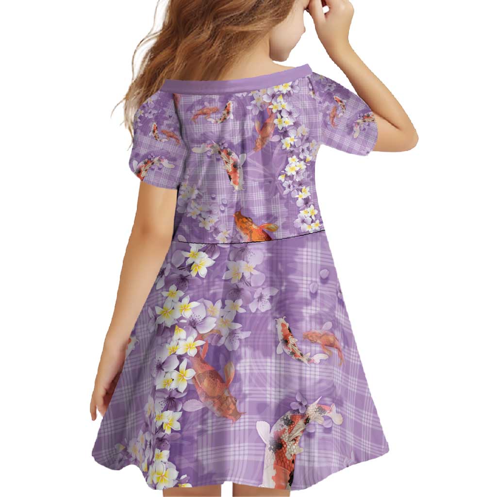Purple Palaka Hawaiian And Japanese Family Matching Long Sleeve Bodycon Dress and Hawaiian Shirt Sakura Lei With Koi Fish - Polynesian Pride