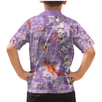 Purple Palaka Hawaiian And Japanese Family Matching Mermaid Dress and Hawaiian Shirt Sakura Lei With Koi Fish - Polynesian Pride