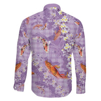 Purple Palaka Hawaiian And Japanese Family Matching Puletasi and Hawaiian Shirt Sakura Lei With Koi Fish - Polynesian Pride