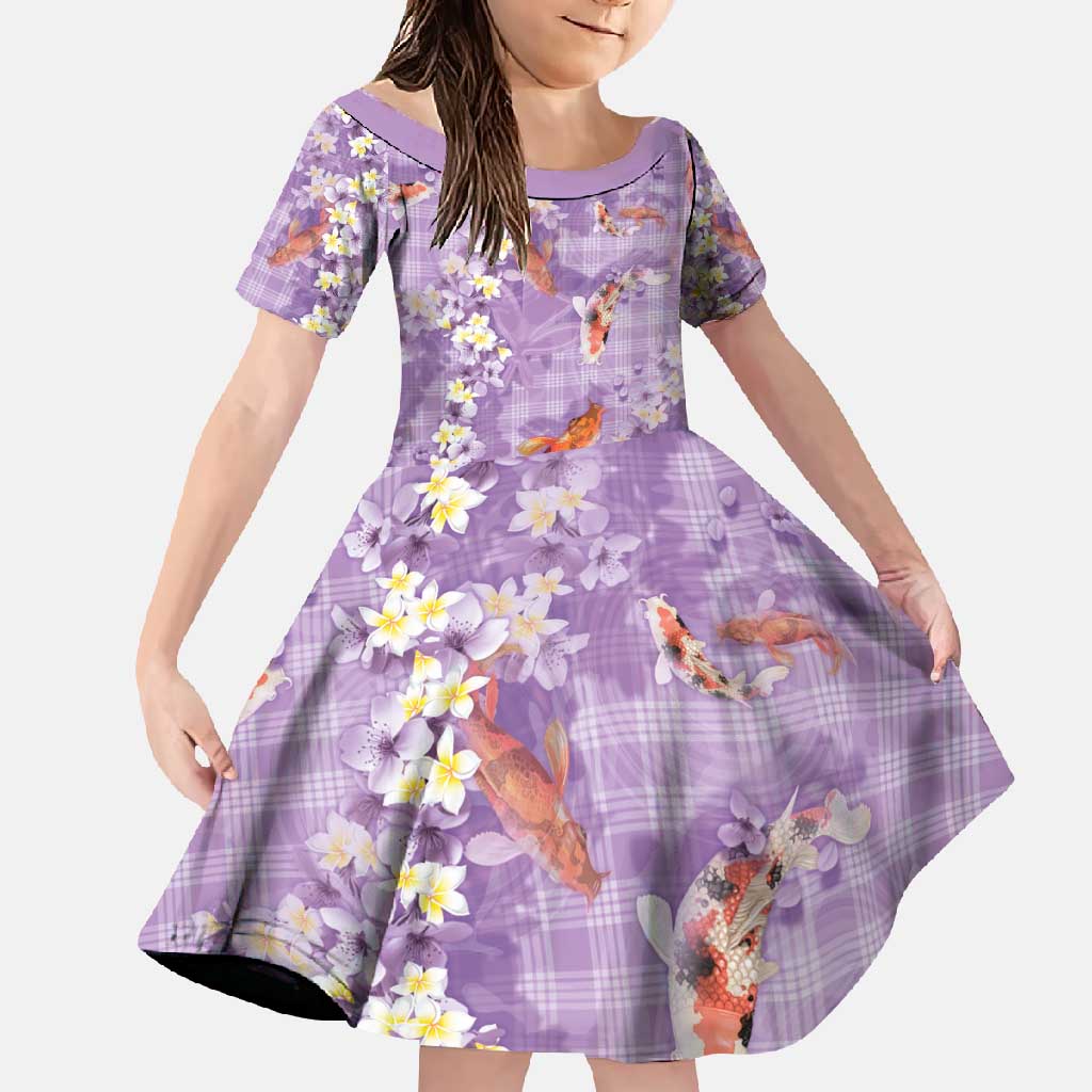 Purple Palaka Hawaiian And Japanese Family Matching Tank Maxi Dress and Hawaiian Shirt Sakura Lei With Koi Fish - Polynesian Pride