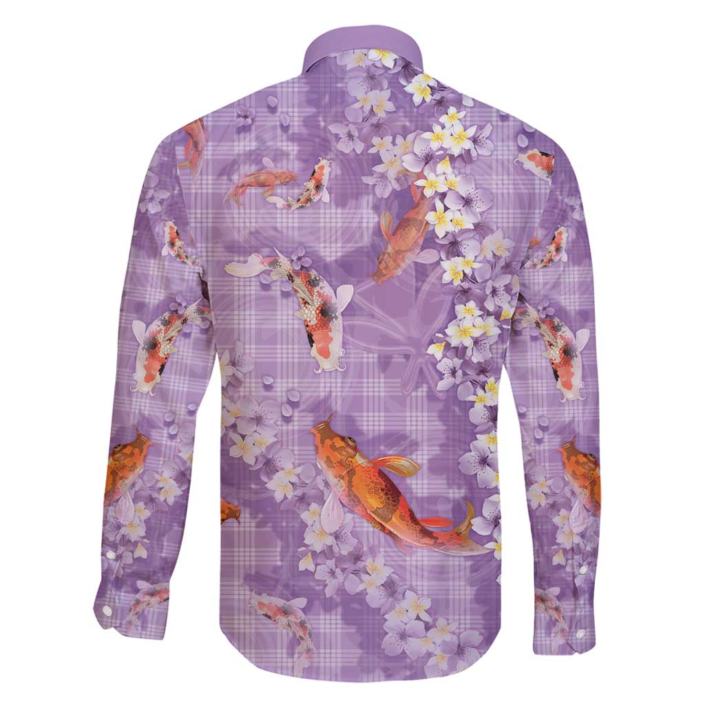 Purple Palaka Hawaiian And Japanese Family Matching Tank Maxi Dress and Hawaiian Shirt Sakura Lei With Koi Fish - Polynesian Pride