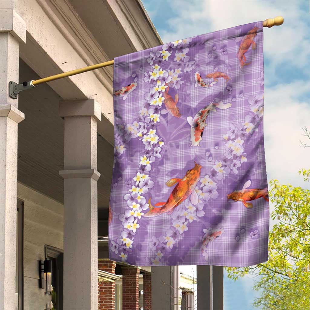 Purple Palaka Hawaiian And Japanese Garden Flag Sakura Lei With Koi Fish - Polynesian Pride