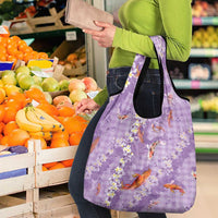 Purple Palaka Hawaiian And Japanese Grocery Bag Sakura Lei With Koi Fish - Polynesian Pride