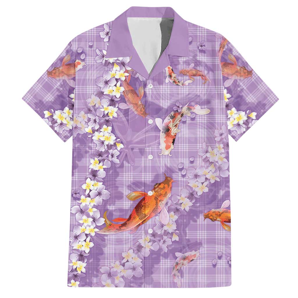 Purple Palaka Hawaiian And Japanese Hawaiian Shirt Sakura Lei With Koi Fish DT05 Purple - Polynesian Pride