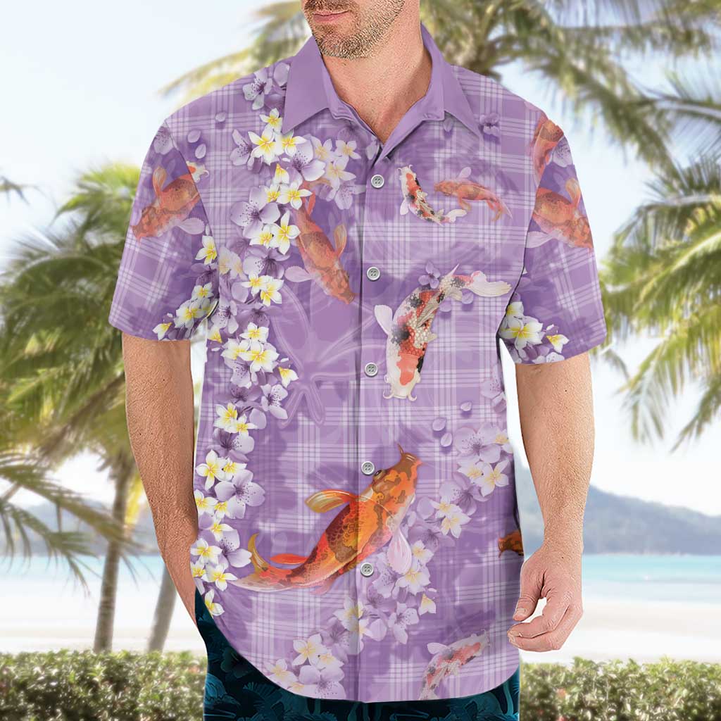 Purple Palaka Hawaiian And Japanese Hawaiian Shirt Sakura Lei With Koi Fish DT05 - Polynesian Pride