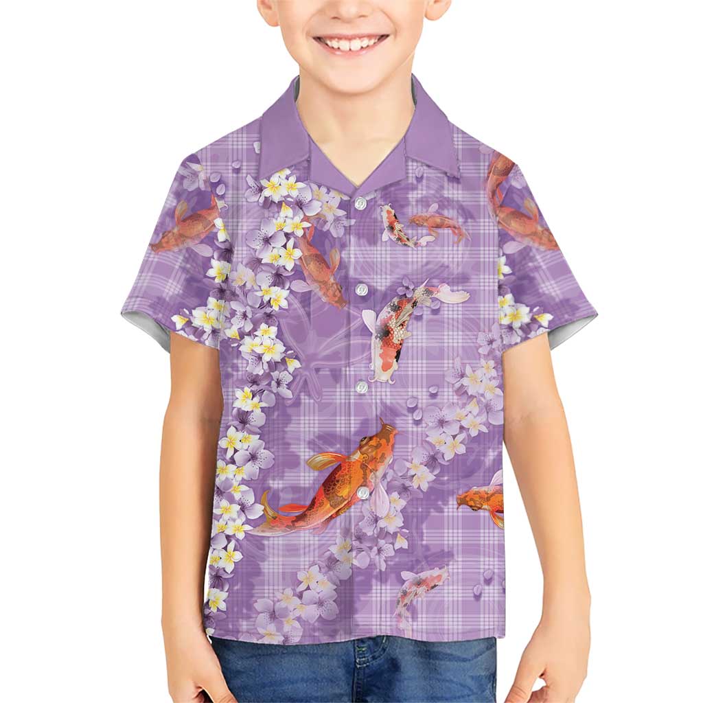 Purple Palaka Hawaiian And Japanese Hawaiian Shirt Sakura Lei With Koi Fish DT05 - Polynesian Pride