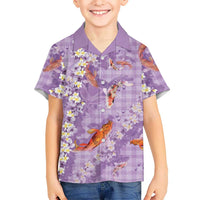 Purple Palaka Hawaiian And Japanese Hawaiian Shirt Sakura Lei With Koi Fish DT05 - Polynesian Pride