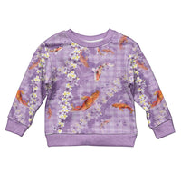 Purple Palaka Hawaiian And Japanese Kid Ugly Christmas Sweater Sakura Lei With Koi Fish - Polynesian Pride